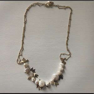 Anthropologie Pearl and Gold Leaf Necklace